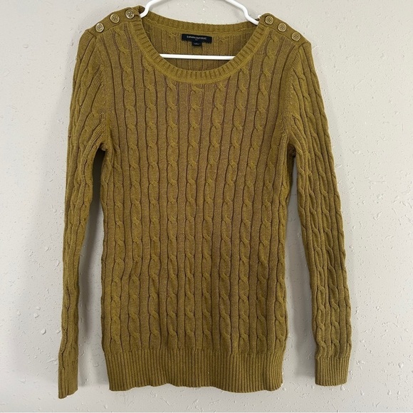 🦋Banana Republic Factory Crewneck Cable Knit Mustard Sweater Casual Comfy - Picture 1 of 6